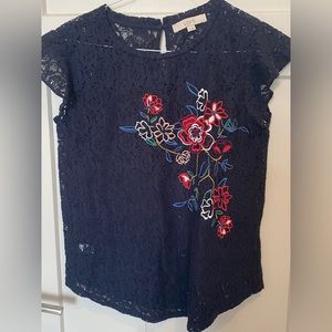Ann Taylor Loft navy lace sleeveless blouse
